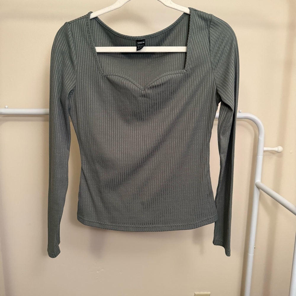 SHEIN Green Fitted Long Sleeve